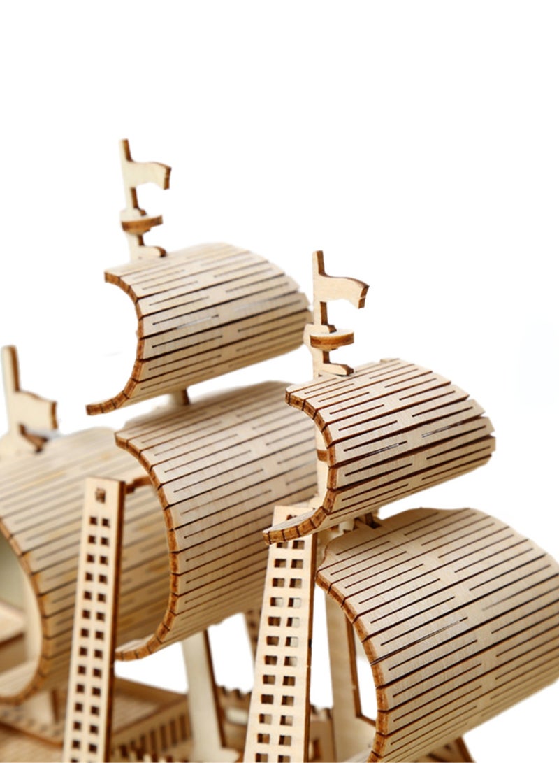Children's Educational Assembly Toys Wooden 3D Puzzle(Handmade Wooden Ocean Sailboat) - Image 5