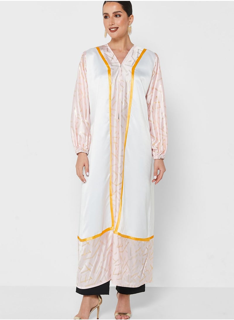 Khizana - Border Print Abaya With Sheila - Image 1