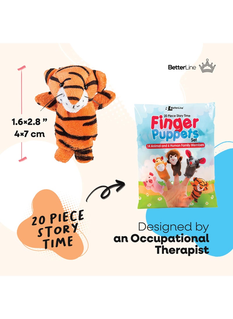 BETTERLINE 20-Piece Story Time Finger Puppets Set - Cloth Velvet Puppets - 14 Animals and 6 People Family Members  - Image 2
