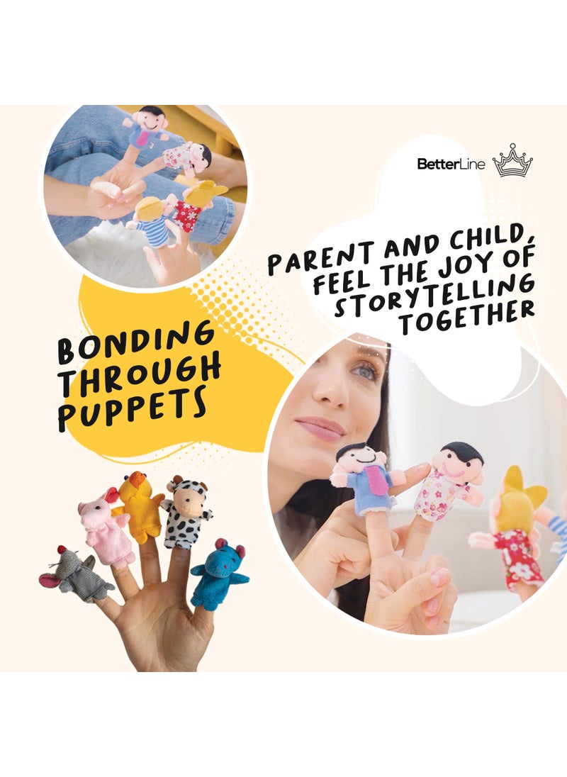 BETTERLINE 20-Piece Story Time Finger Puppets Set - Cloth Velvet Puppets - 14 Animals and 6 People Family Members  - Image 4