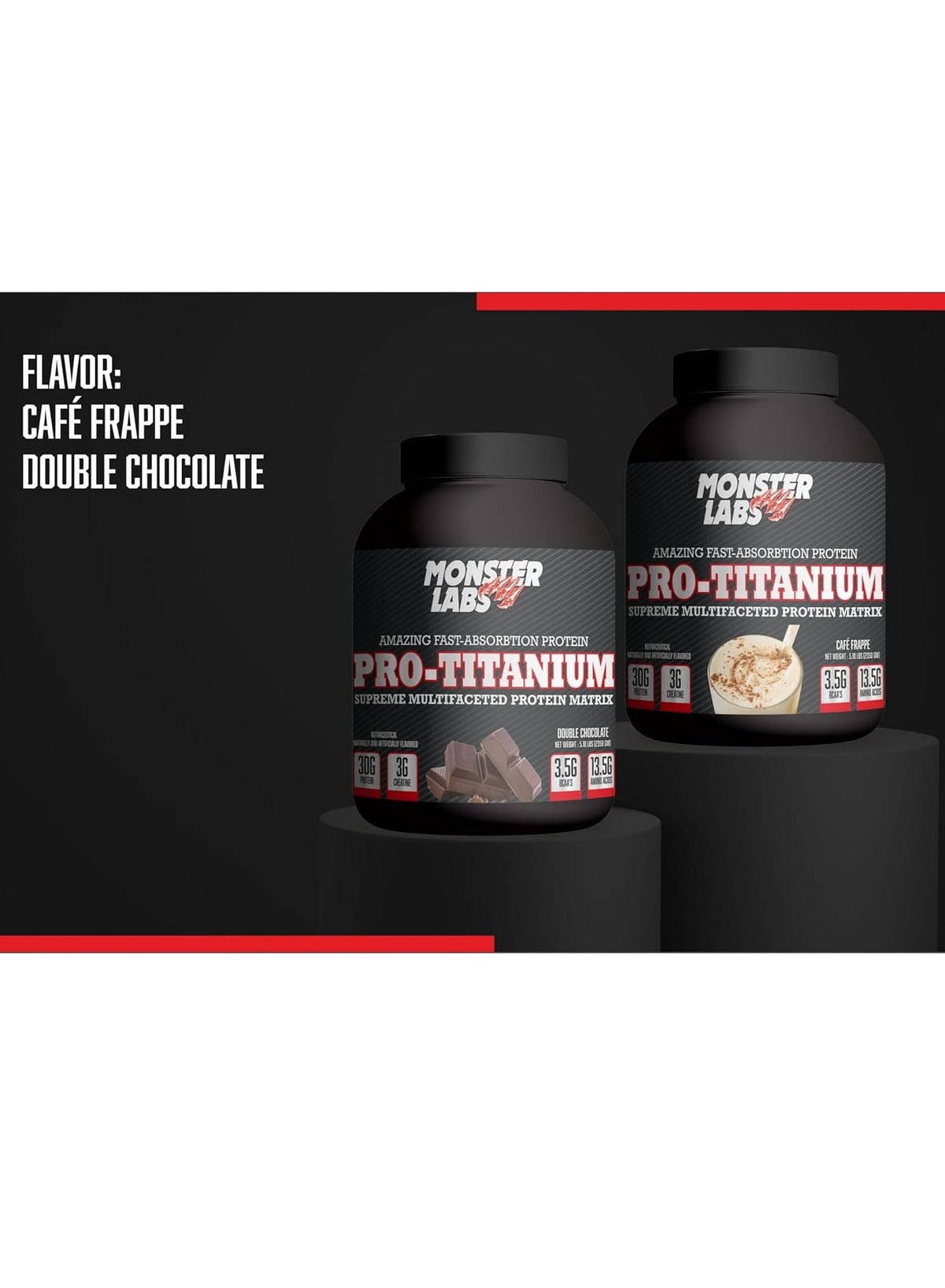 Monster Labs Pro Titanium 100% Fast-Absorption Whey Protein, 30 Grams Of Protein With 3G Creatine, 3.5G Bcaa, 13.5G Amino Acids - Double Chocolate, 5.18 Lbs, 54 Servings