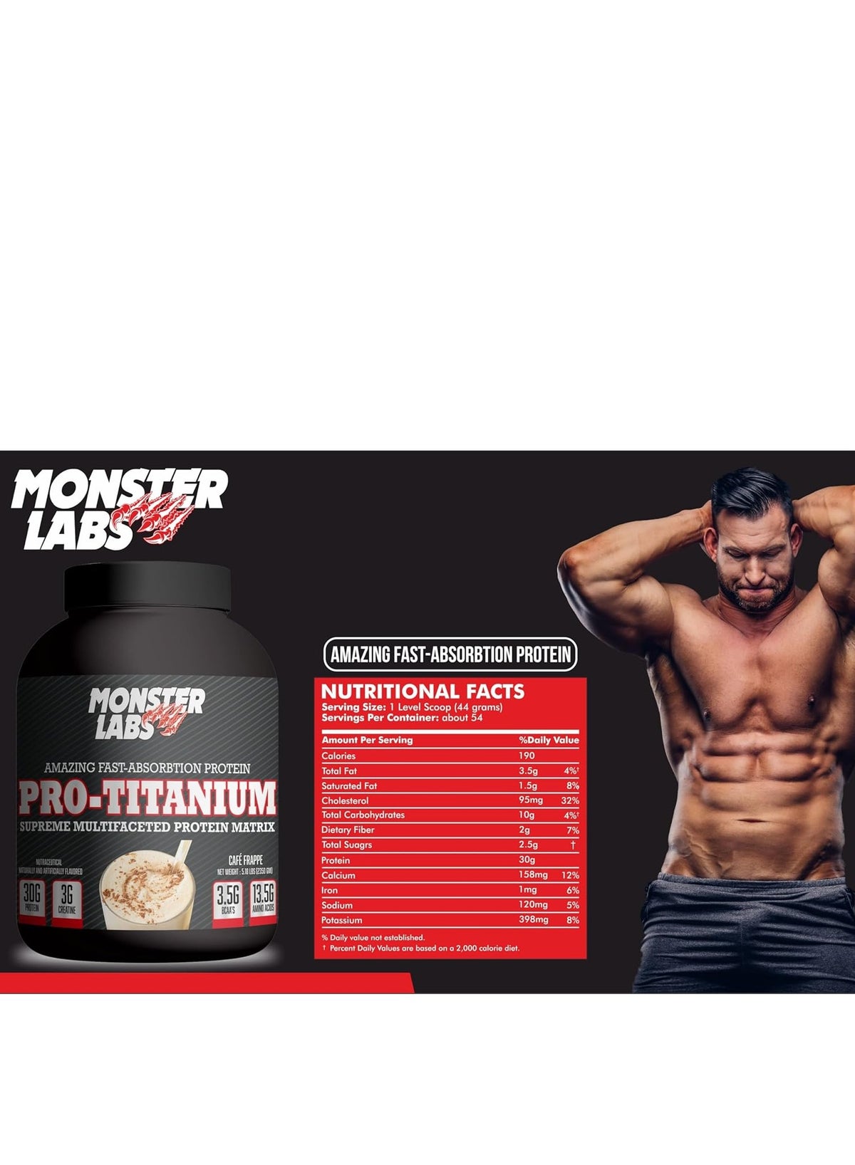 Monster Labs Pro Titanium 100% Fast-Absorption Whey Protein, 30 Grams Of Protein With 3G Creatine, 3.5G Bcaa, 13.5G Amino Acids - Double Chocolate, 5.18 Lbs, 54 Servings