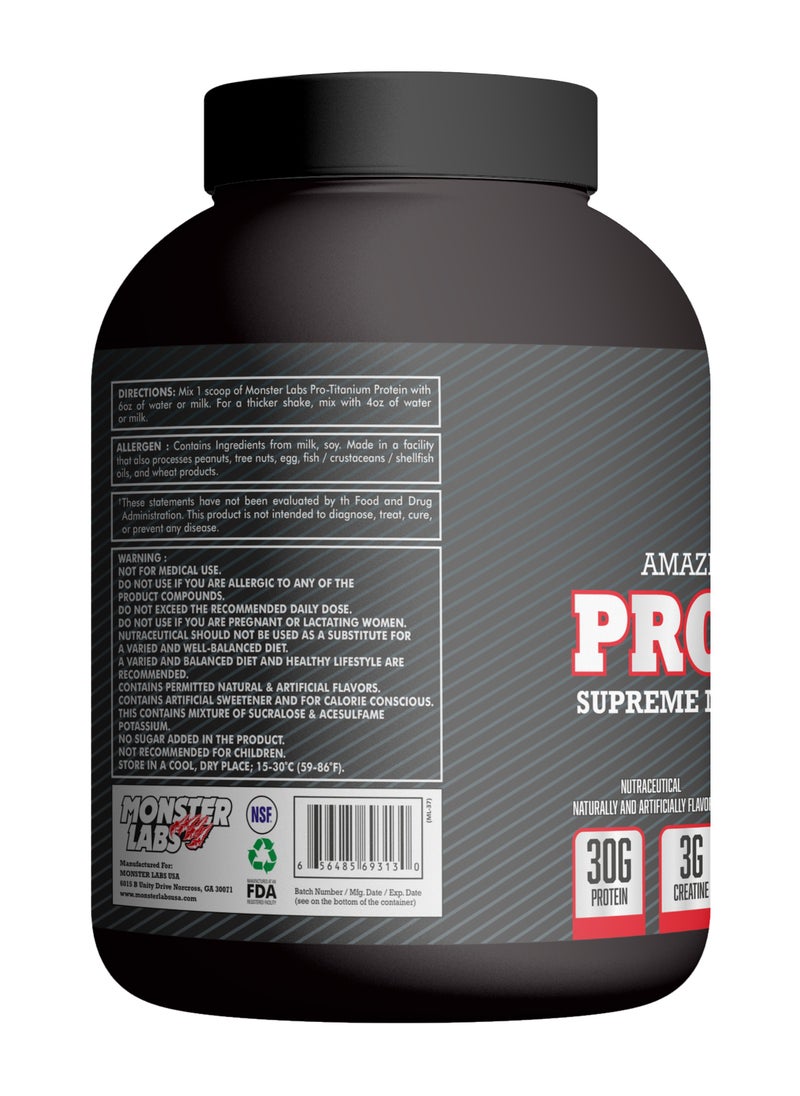 MONSTER LABS - Monster Labs Pro Titanium 100% Fast-Absorption Whey Protein, 30 Grams of Protein with 3g Creatine, 3.5g BCAA, 13.5g Amino Acids - Double Chocolate, 5.18 Lbs, 54 Servings - Image 1
