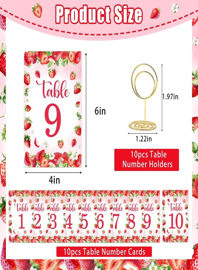 CORNER LACE Strawberry Table Numbers 1-10 with 10Pcs Gold Table Card Holders - 4"x6" Cute Strawberry Themed Place Card Centerpiece Decorations for Baby Shower & Birthday Party Reception - Image 5