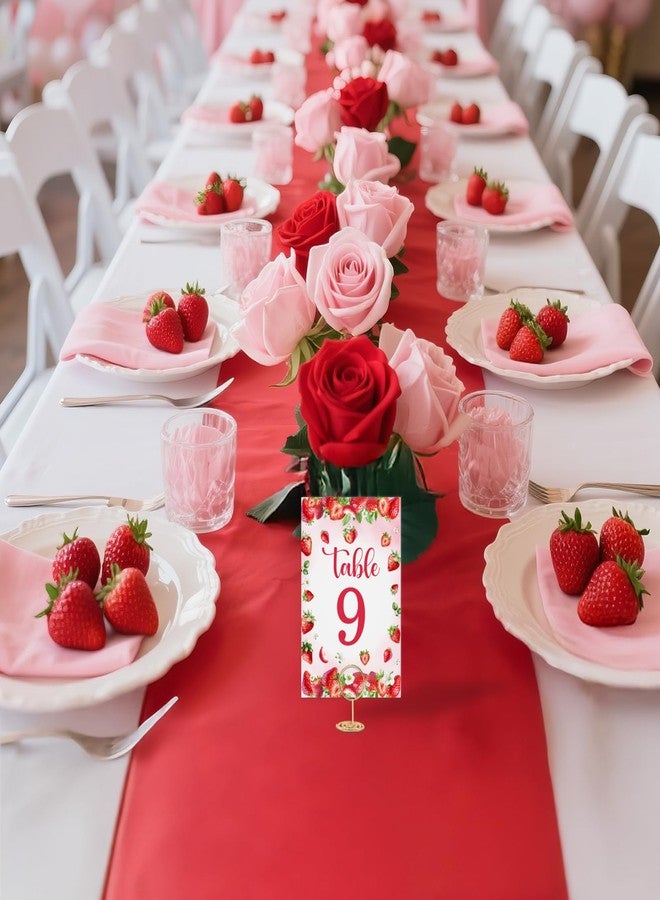 CORNER LACE Strawberry Table Numbers 1-10 with 10Pcs Gold Table Card Holders - 4"x6" Cute Strawberry Themed Place Card Centerpiece Decorations for Baby Shower & Birthday Party Reception - Image 3