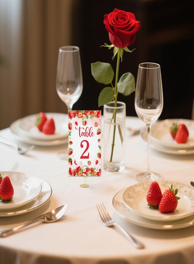 CORNER LACE Strawberry Table Numbers 1-10 with 10Pcs Gold Table Card Holders - 4"x6" Cute Strawberry Themed Place Card Centerpiece Decorations for Baby Shower & Birthday Party Reception - Image 4