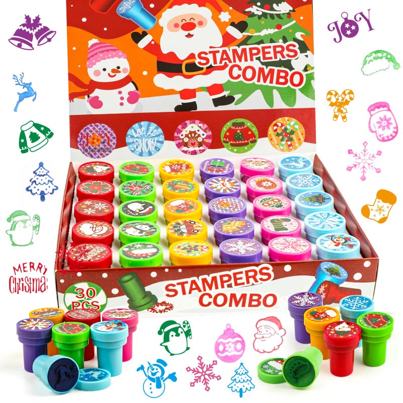 FOIMAS 30pcs Christmas Stamps for KidsAssorted Self Inking Christmas Stamper Santa Snowflake Reindeer Xmas Stamps for Kids Christmas Stocking Stuffer Goody Bag Filler Christmas Party Favor - Image 3