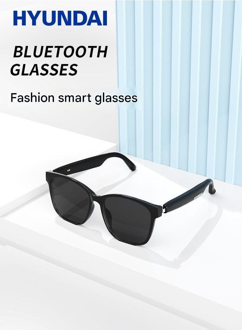 HYUNDAI Smart Glasses, AI Bluetooth Glasses with Speaker, Translation in 75 languages, AI Chat, Music, Real Time Translation, UV Protection AI Glass with Bluetooth 5.4, Smart Glass for Men Woman (Noble Black)