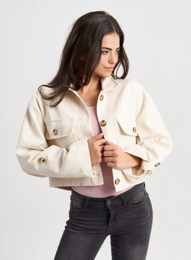 HaILYS Cropped Utility Jacket - Cream