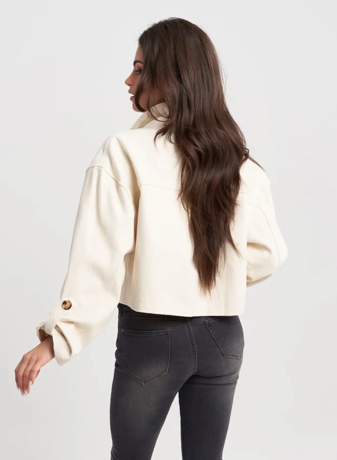 HaILYS Cropped Utility Jacket - Cream