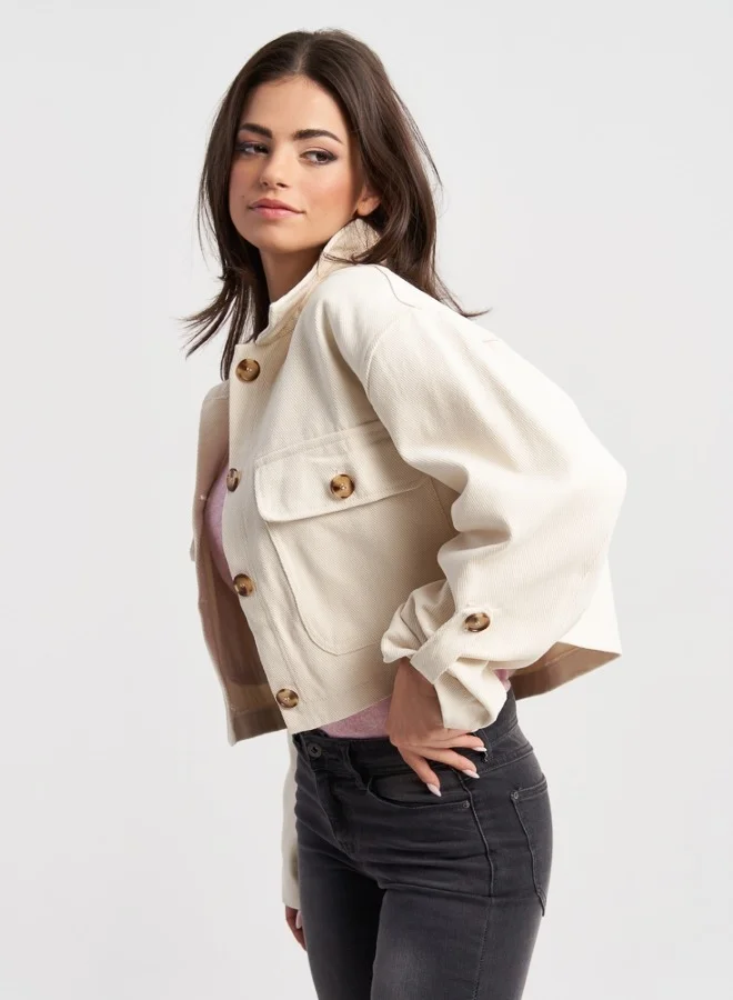 HaILYS Cropped Utility Jacket - Cream