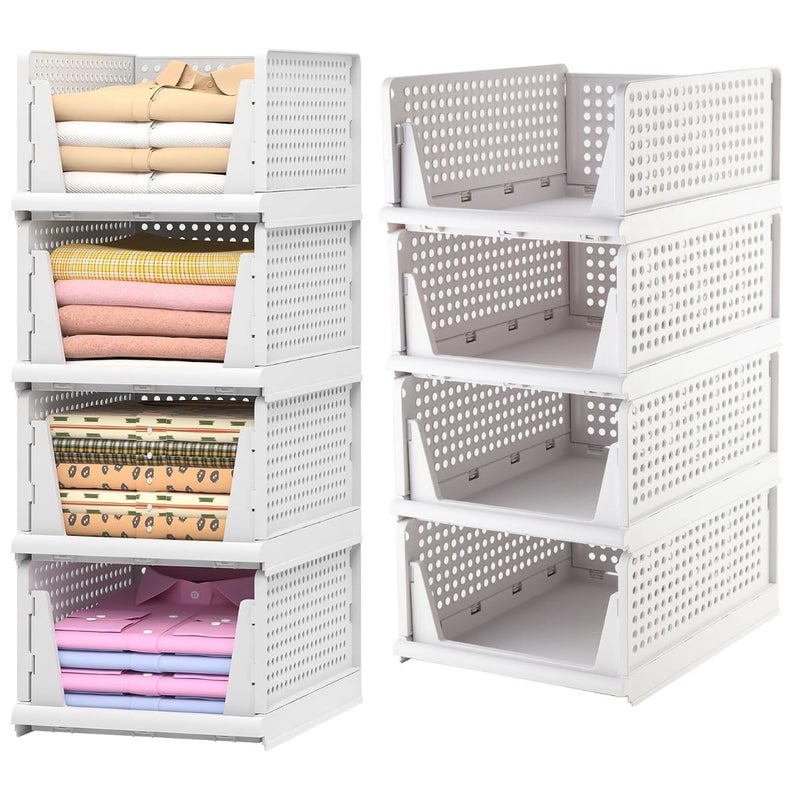 Leaffybezz Cloth Organizer For Wordrobe Stackable Storage BasketFoldable Closet Organizers Storage BinsDrawer Shelf Storage Container for Wardrobe Cupboard Kitchen Home Office 8 LayerLarge - Image 1