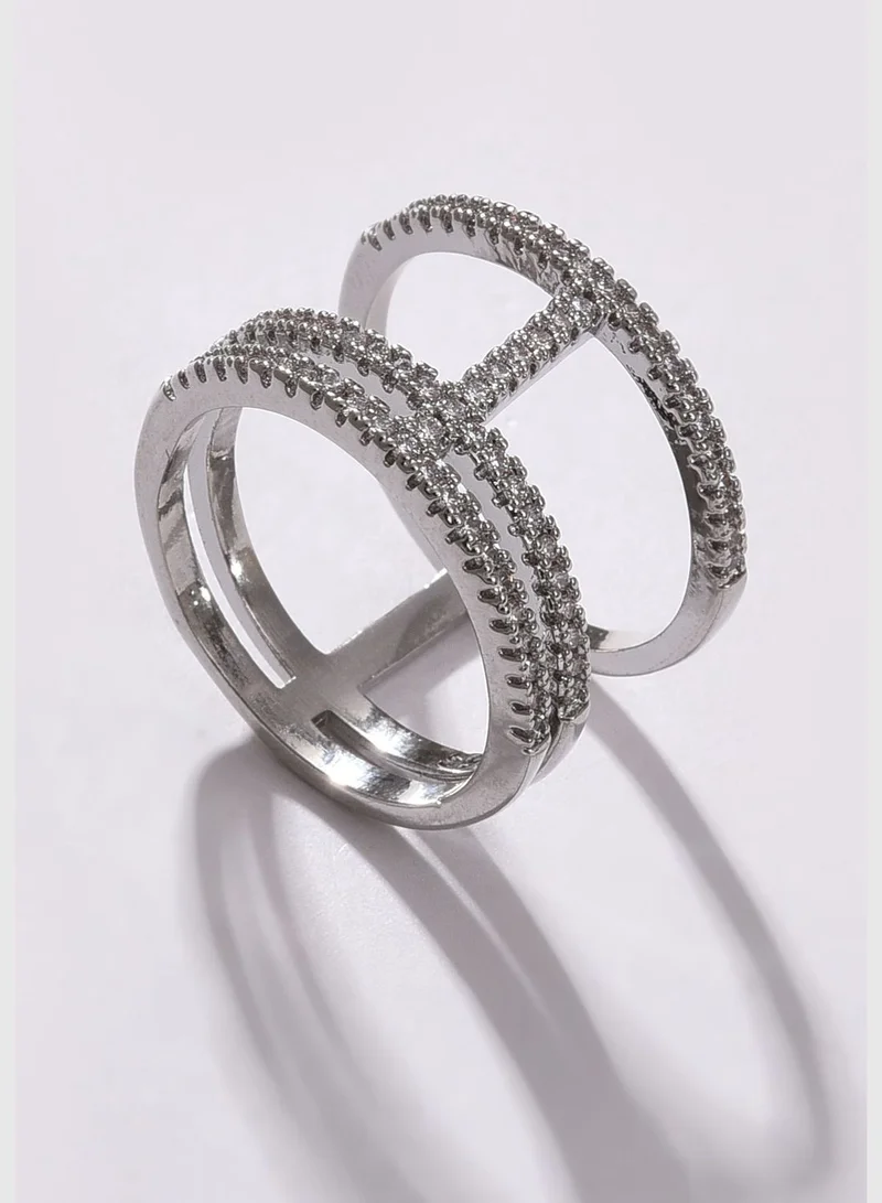SOHI Silver Plated American Diamond Ring
