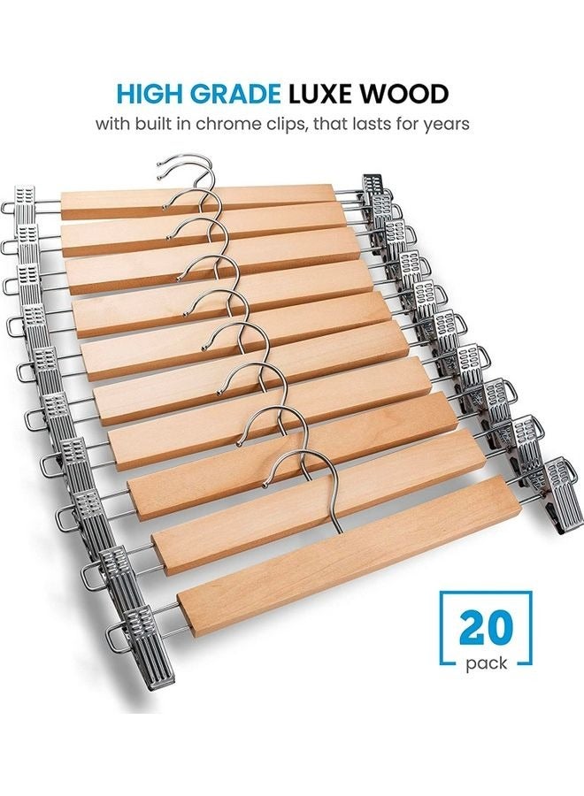 20-Piece High Grade Wooden Pants Hangers With Metal Clips  - Image 3