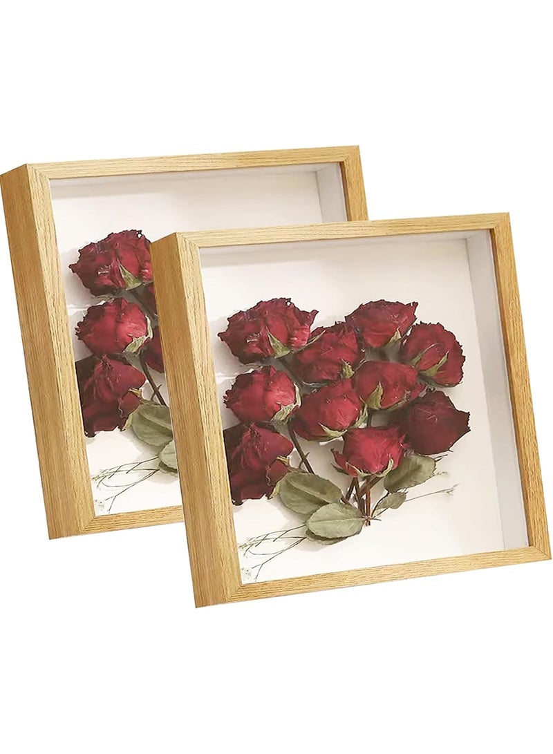 NANAO إطار عرض صندوق الظل 2 قطعة، إطار صورة صندوق الظل 8x8 بوصة، إطار صورة ثلاثي الأبعاد أعمق 3 سم، للميداليات، الحرف اليدوية، تذكار الزفاف (لون الخشب 8x8 بوصة) - Image 1