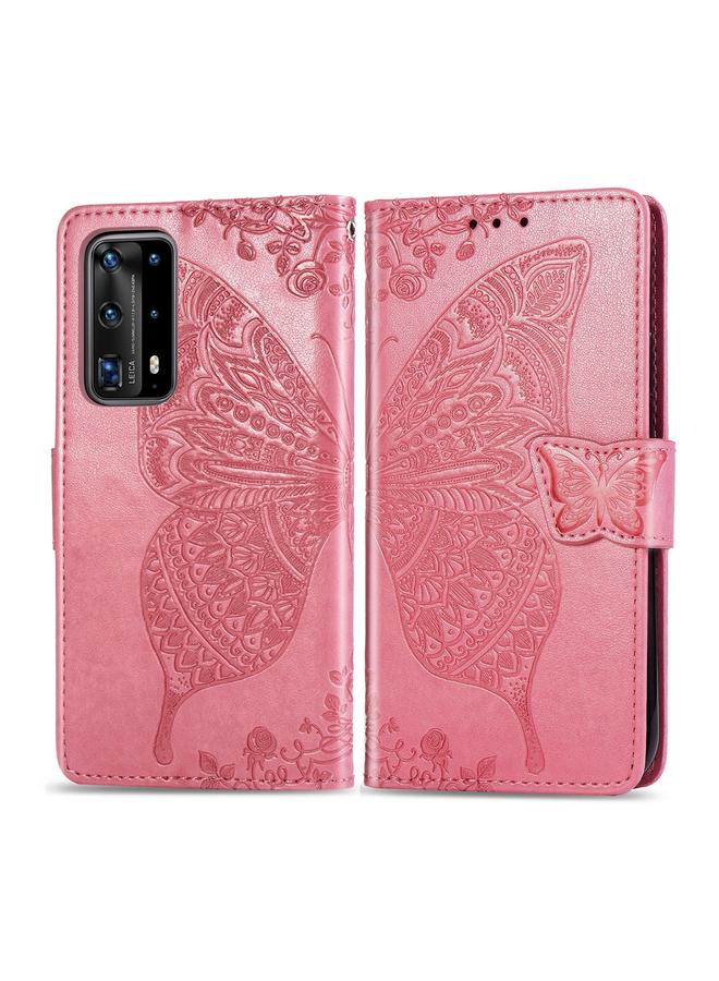 Zaboon Case For Huawei P40 Pro Butterfly Love Flower Embossed Horizontal Flip Leather Case with Bracket / Card Slot / Wallet / Lanyard - Image 1