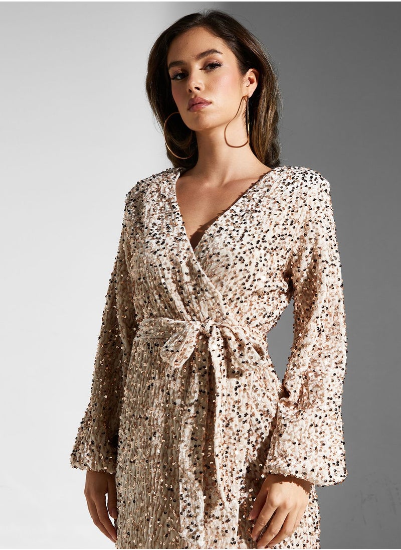 VERO MODA - Surplice Neck Sequin Dress - Image 1