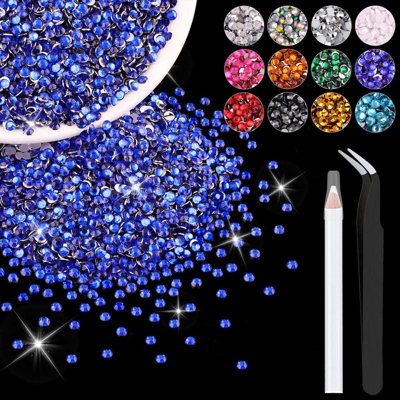5000PCS 3mm Resin Rhinestones in Bulk Royal Blue Bedazzling Flatback Crystals for Crafts DIY Nail Decoration Gems Charms for Tumbler Shoes Clothing Fabric with Pickup Pen and Tweezers