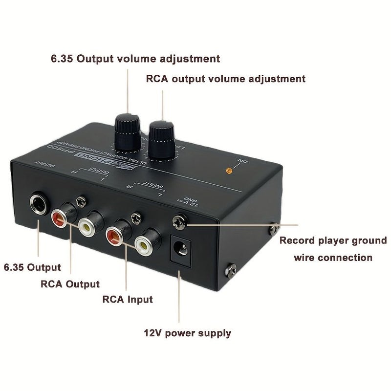 Ultra Compact Phono Preamp PP500 Black Turntable Pre Amplifier with RCA Output Low Noise Operation Powered by 12 Volt DC Adapter - Image 3