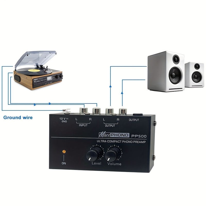 Ultra Compact Phono Preamp PP500 Black Turntable Pre Amplifier with RCA Output Low Noise Operation Powered by 12 Volt DC Adapter - Image 4