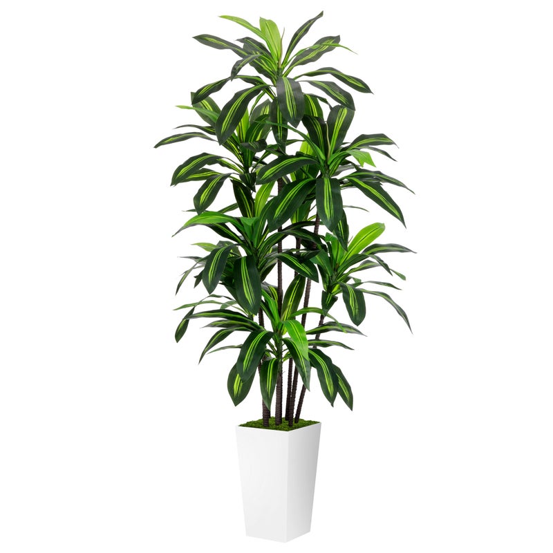 ASTIDY Artificial Dracaena Plant 6FT - Fake Tree with White Tall Planter - Faux Yucca Tall Fake Floor Plant in Pot - Artificial Trees for Home Office Living Room Decor Indoor - Image 1