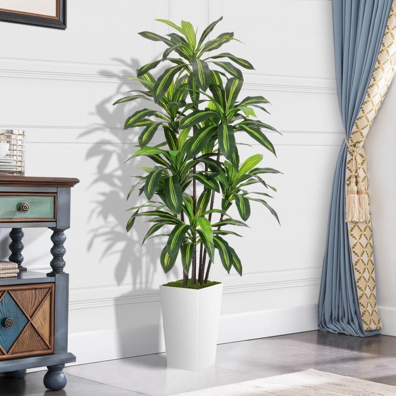 ASTIDY Artificial Dracaena Plant 6FT - Fake Tree with White Tall Planter - Faux Yucca Tall Fake Floor Plant in Pot - Artificial Trees for Home Office Living Room Decor Indoor - Image 2