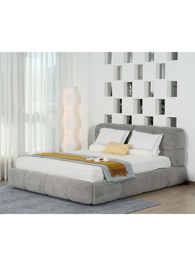 Ian 180X200 King Bed w/Headboard storage Beds | Modern Design Wooden Double Bed Frame Furniture | Comfortable Bed (Mattress Not Included) L246xW206xH103cm-Light Grey - Image 2