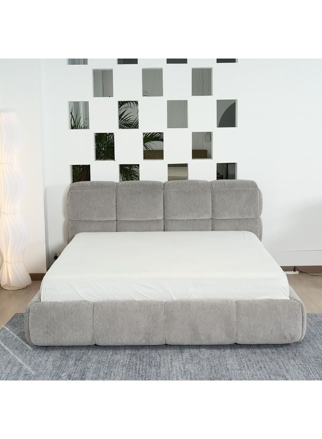 Ian 180X200 King Bed w/Headboard storage Beds | Modern Design Wooden Double Bed Frame Furniture | Comfortable Bed (Mattress Not Included) L246xW206xH103cm-Light Grey - Image 3