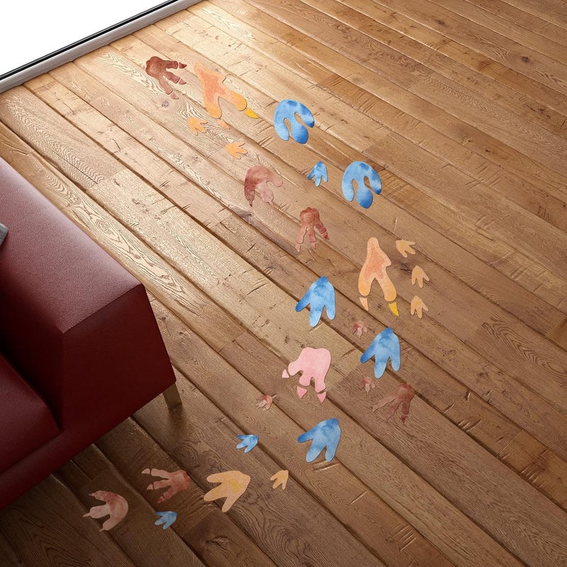 Fumete 48 Pcs Watercolor Dinosaur Footprints Floor Decals Dinosaur Tracks Wall Decals Peel and Stick Animal Footprints Stickers Removable Vinyl Wall Decal for Baby Nursery Bedroom Home Decor - Image 5