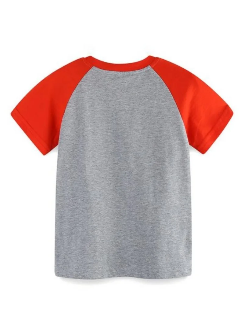 يونيكي Grey Colourblocked Solid Round Neck Cotton T-shirt