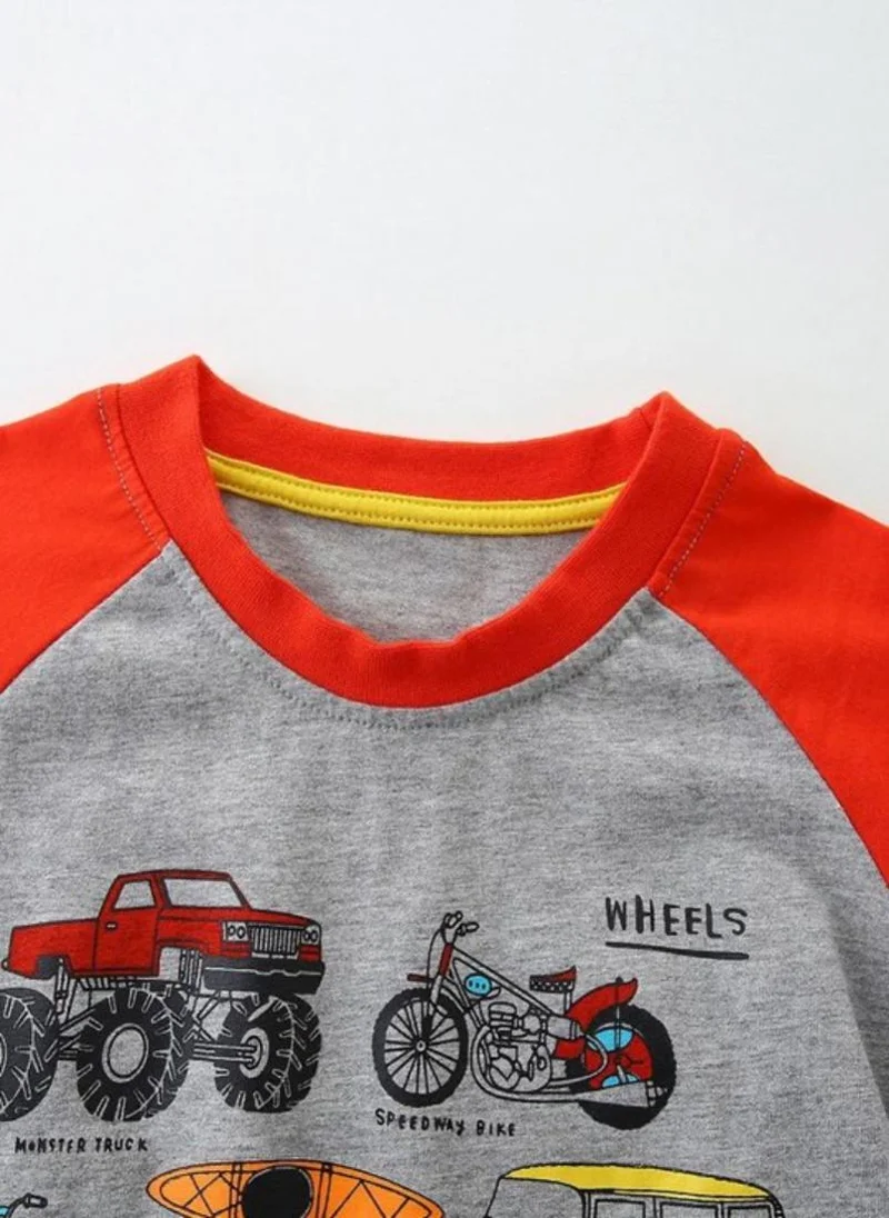 يونيكي Grey Colourblocked Solid Round Neck Cotton T-shirt