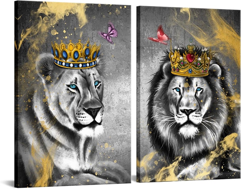 RnnJoile Lion King and Queen Canvas Wall Art - Image 1