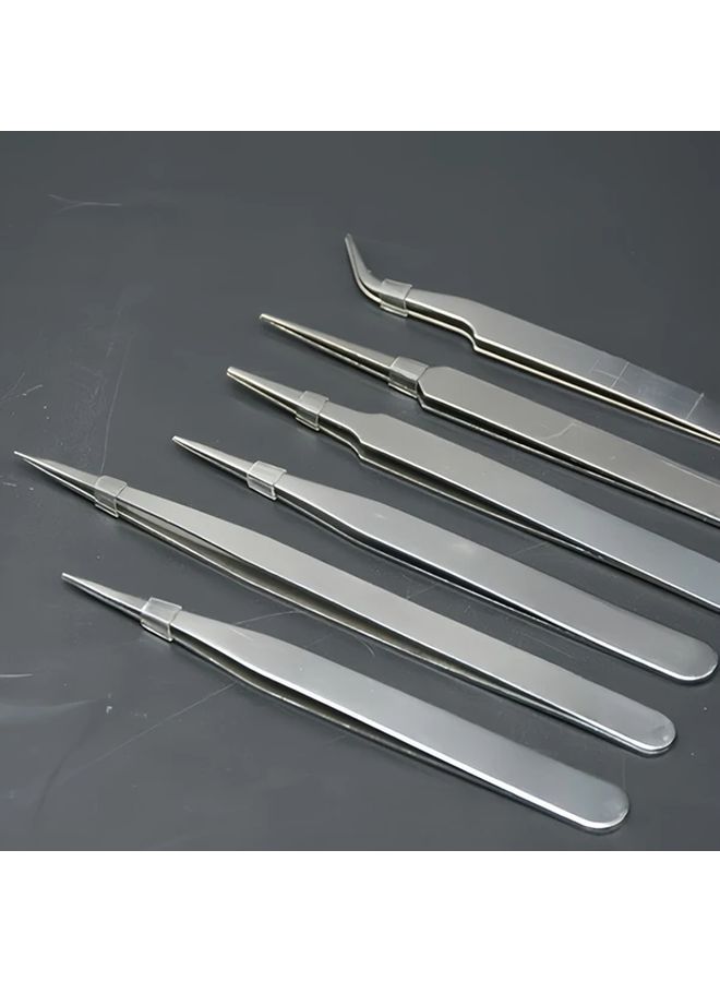 Precision Tweezers Set 6pcs Straight Curved For DIY Jewelry Making Repair - Image 1