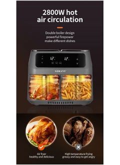 sokany Digital Dual Zone Air Fryer 2800W 4L+4L Capacity With Rapid Hot Air Circulation For Frying, Grilling, Broiling, Roasting, and Baking SK-ZG-8030  - Image 2