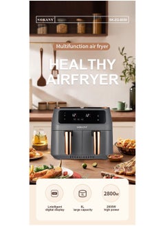 sokany Digital Dual Zone Air Fryer 2800W 4L+4L Capacity With Rapid Hot Air Circulation For Frying, Grilling, Broiling, Roasting, and Baking SK-ZG-8030  - Image 3