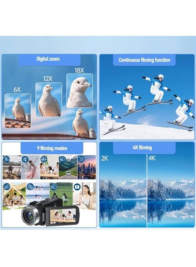4K Camcorder 80MP 18X Zoom 270 Rotation Screen Vlogging Camera With LED Fill Light - Image 5