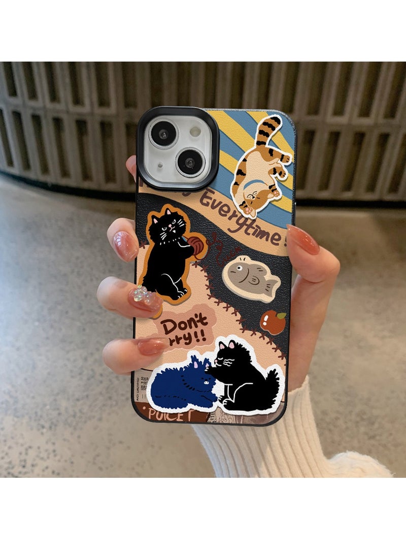 NIBEMINENT Cartoon Kitten Protective TPU Case Cover For iPhone 16 Pro, Black