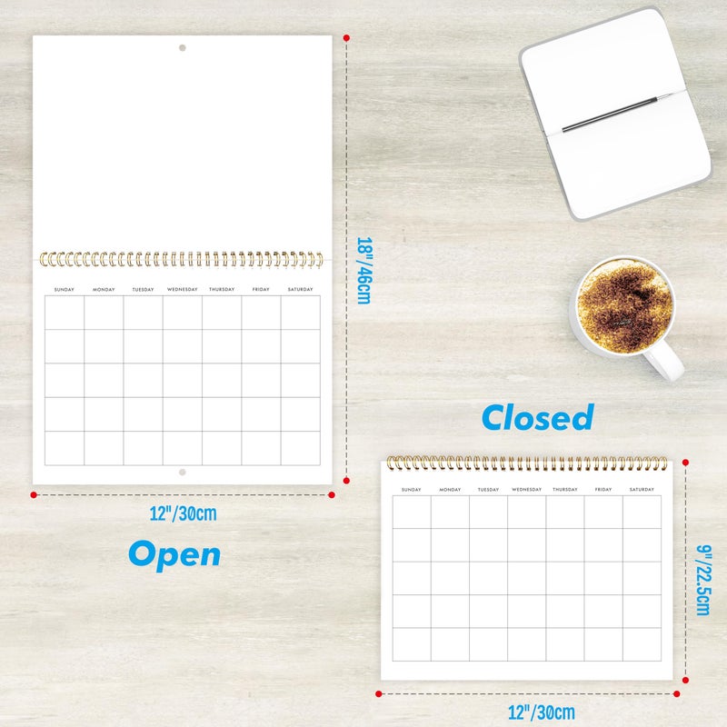 Vantasii Blank Scrapbook Wall Calendar, Spiral-Bound Hanging Monthly Calendar, DIY Blank Calender with 400 Stickers for Office, Home, Kids, Adults (12â€ x 9â€ closedï¼Œ18â€ x 12â€ open size) - Image 2