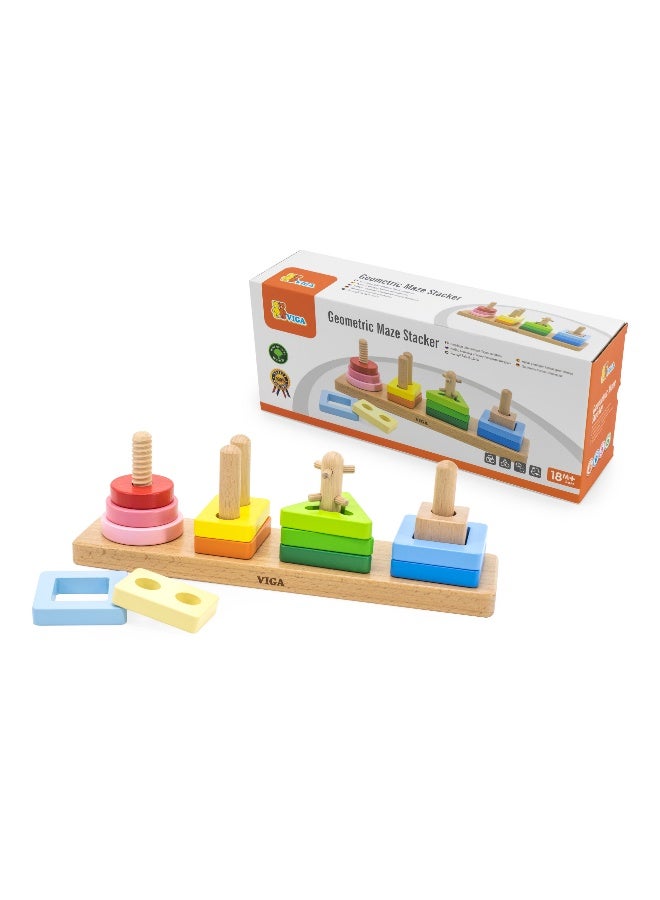 Viga Wooden Geometric Maze Stacker | Montessori Shape Sorting and Stacking Toy for Kids Age 18 Months+ - Image 1