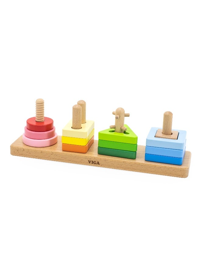 Viga Wooden Geometric Maze Stacker | Montessori Shape Sorting and Stacking Toy for Kids Age 18 Months+ - Image 2