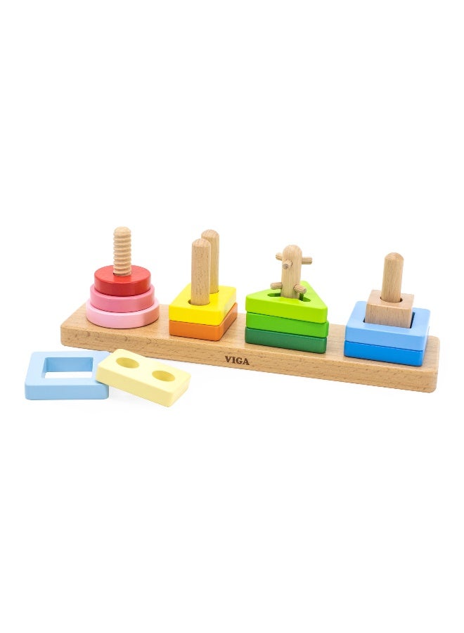 Viga Wooden Geometric Maze Stacker | Montessori Shape Sorting and Stacking Toy for Kids Age 18 Months+ - Image 3
