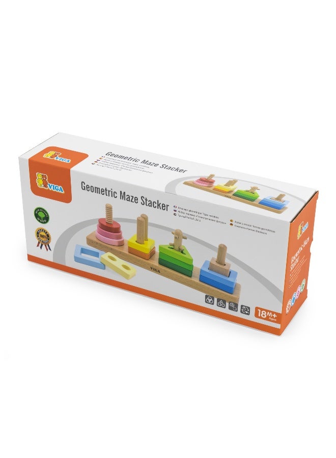 Viga Wooden Geometric Maze Stacker | Montessori Shape Sorting and Stacking Toy for Kids Age 18 Months+ - Image 4