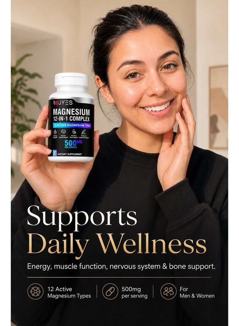 ROJYES Magnesium 12-in-1 Complex Supplement, Magnesium Supplement for Sleep, Stress Relief, Muscle Recovery and Energy Metabolism, Nervous System and Bone Support, 60 Capsules - Image 4