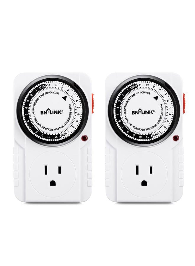 BN-LINK 24 Hour Plug-in Mechanical Timer Grounded for Aquarium, Grow Light, Hydroponics, Indoor Lighting, Home Appliances, ETL Listed 125VAC, 60 Hz, 1875W, 15A, 1/2HP (2 Pack) - Image 1