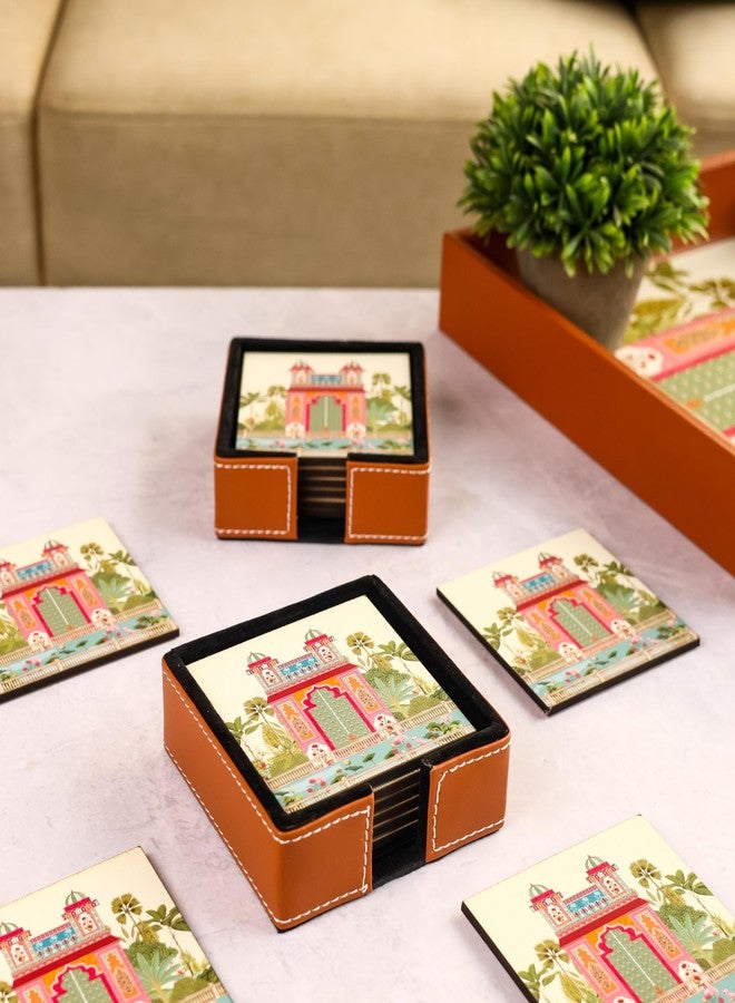 Birch & Co. Leather Coasters - Tea Coaster - Dining Table Decor Accessories - Coster Set for Dining Table for Hot Pots - Coasters for Cups Set of 6 -Durable and Long-Lasting, Premium Finish, Ancient - Image 1