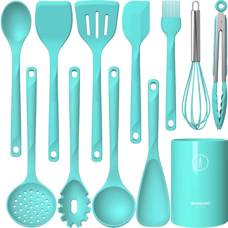 Silicone Cooking Utensils Set  600F Heat Resistant Nonstick Kitchen Utensil Set with Spatulas Spoons Whisk Tongs BPA Free Dishwasher Safe Teal
