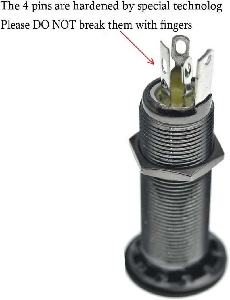 KAISH Stereo Copper Guitar Bass 1/4" Barrel Jack Cylinder Input Output Jacks with 4 Pins Stereo or Mono Jack Black Nickel - Image 4