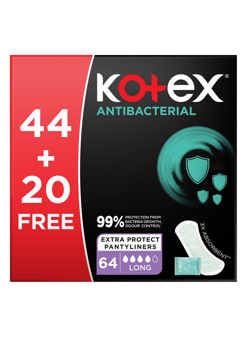 Kotex فوط صحية مضادة للبكتيريا من كوتيكس، حماية 99% من نمو البكتيريا، حجم طويل، 64 فوطة يومية - Image 1