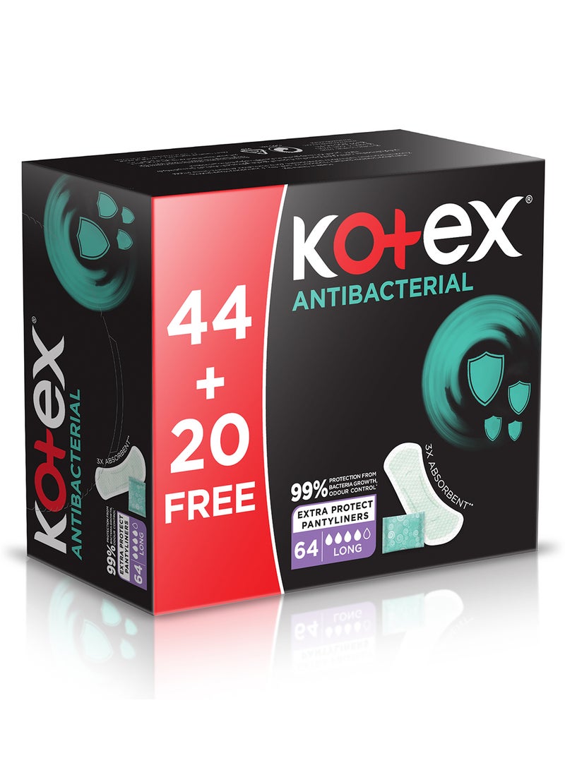 Kotex فوط صحية مضادة للبكتيريا من كوتيكس، حماية 99% من نمو البكتيريا، حجم طويل، 64 فوطة يومية - Image 2