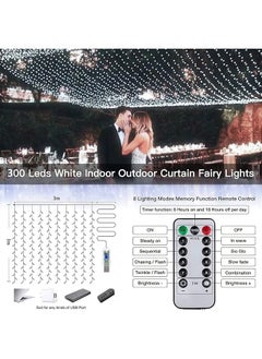 Arabest Curtain Lights 3×3M 300 Led Curtain String Light With 8 Lighting Modes Usb Powered Waterproof Window Fairy Light Bedroom String Lights With Remote For Wedding Party Home Decorations White  - Image 4